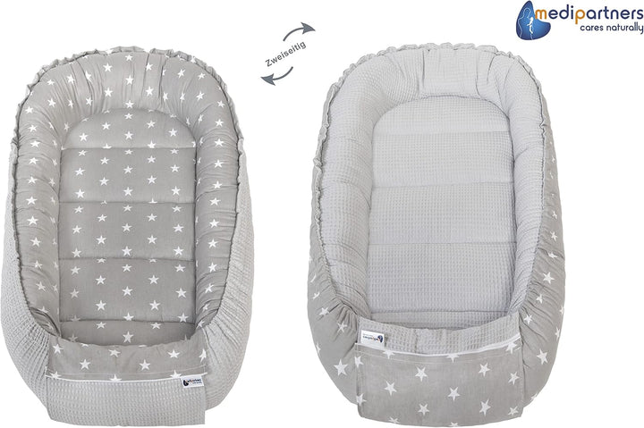 Medi Partners Babynest Kuschelnest Babynestchen 100% Baumwolle Waffle Nestchen Reisebett für Babys S