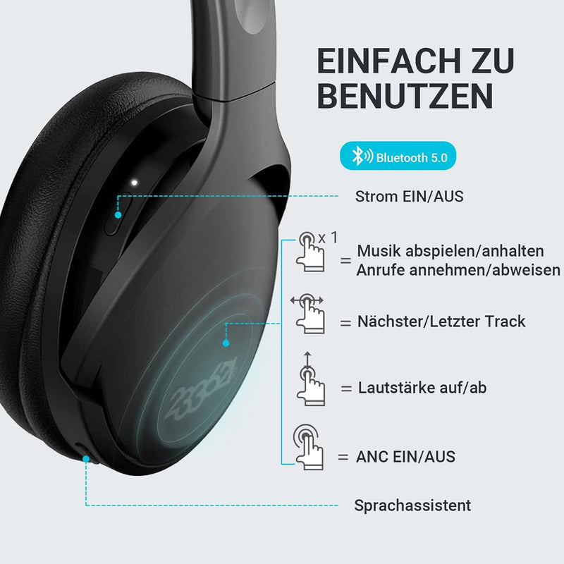 233621 Noise Cancelling Kopfhörer Bluetooth [100 Stunden Hördauer] Over-Ear Kopfhörer Kabellos mit M