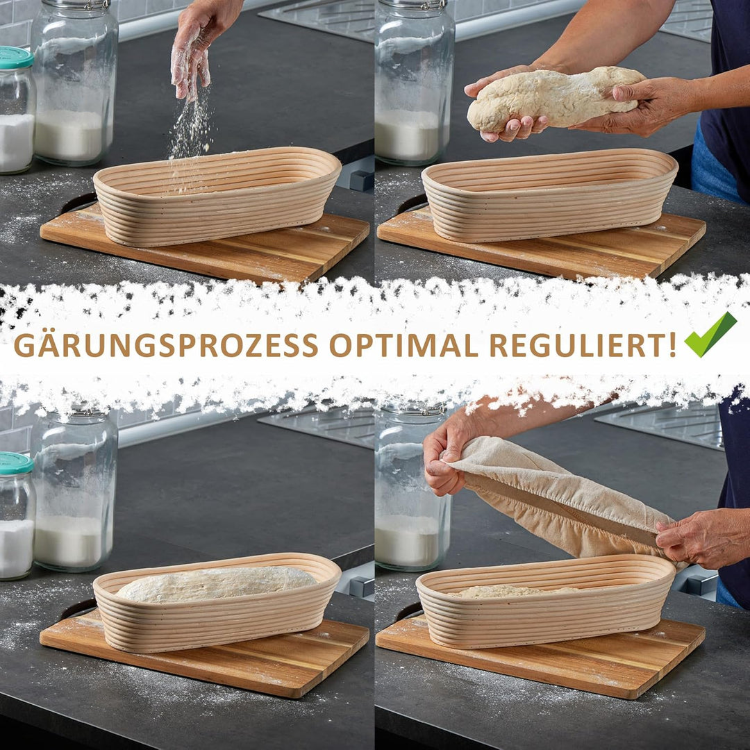 Robin Goods® Gärungskorb mit waschbarem Leineneinsatz - Gärkörbchen aus natürlichem Peddigrohr - Bro