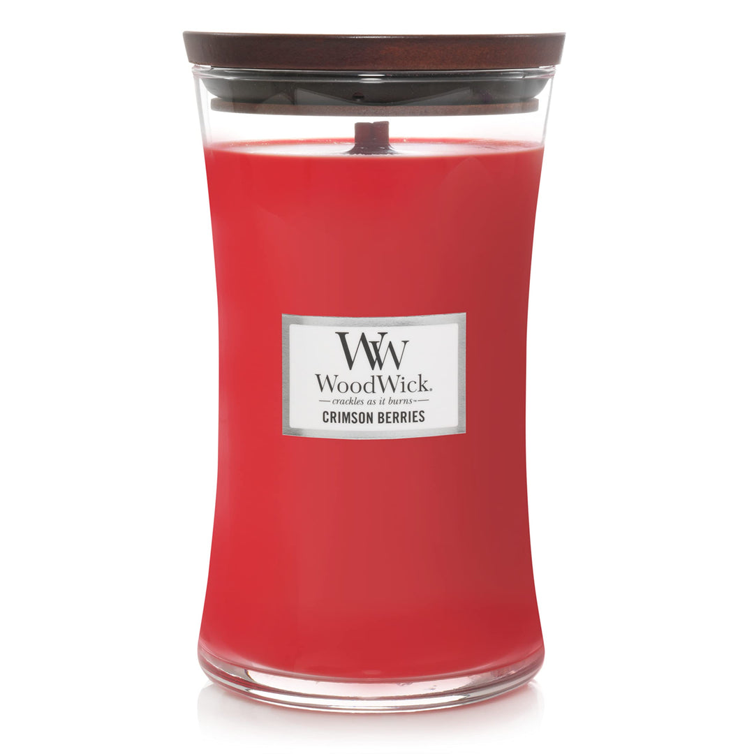 Grosse WoodWick Duftkerze im Sanduhrglas mit knisterndem Docht, Crimson Berries, bis zu 130 Stunden
