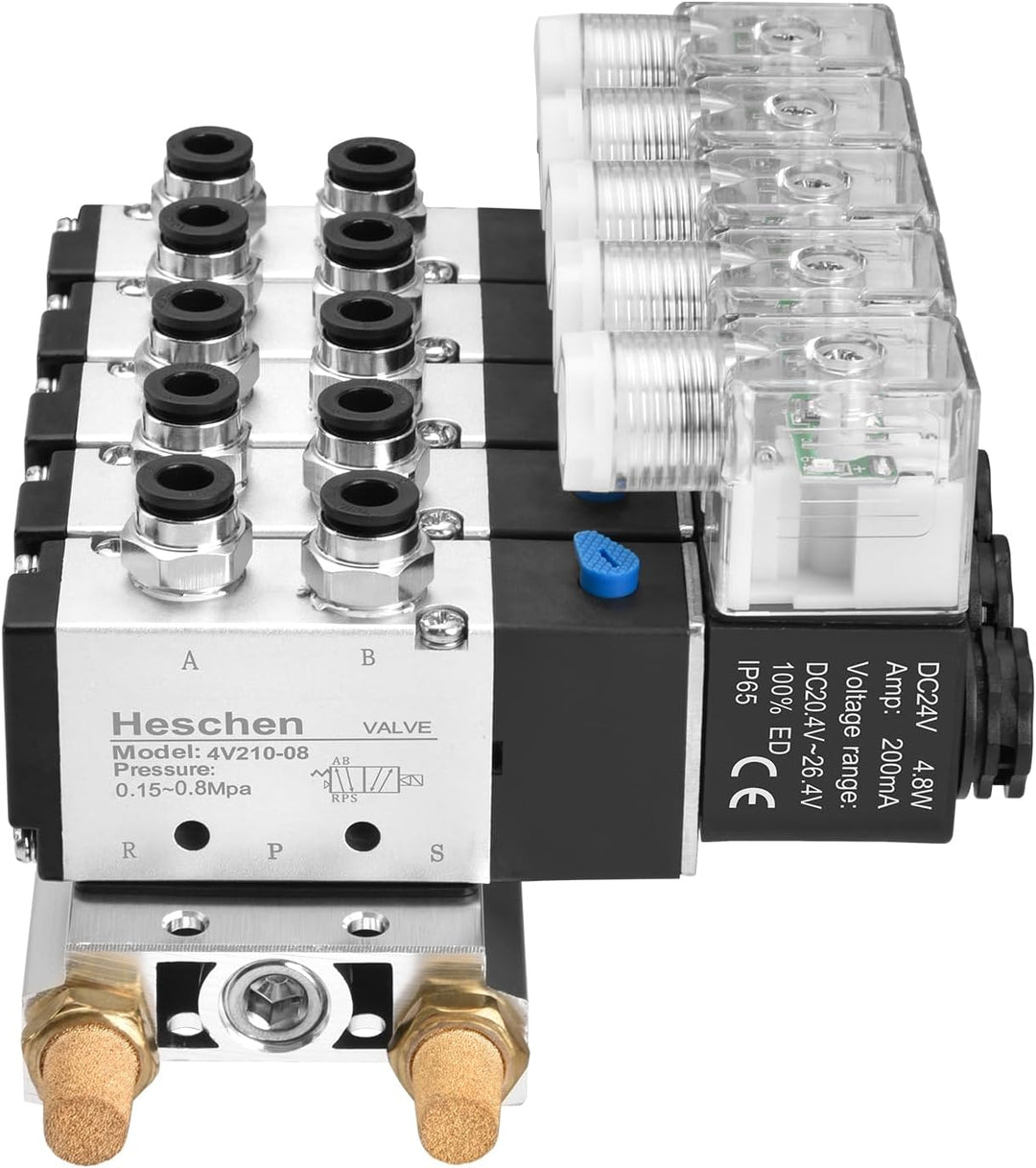 Heschen Elektrisches pneumatisches 5 Magnetventil, 4V210-08, DC24V, PT1/4, 5 Wege 2 Positionen, Krüm