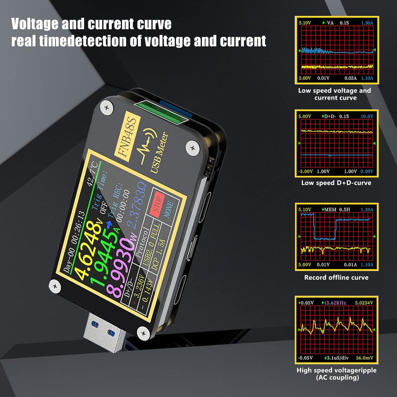 USB Tester USB Spannungsmesser, FNB48 PD Trigger Voltmeter USB 3.0 Spannungs- und Stromtester DC 4-2