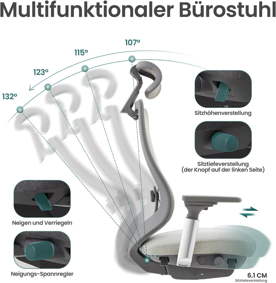 COLAMY XK Atlas Ergonomischer Bürostuhl, Netz-Chefsessel mit verstellbarem Kopfstütze, Computer Schr
