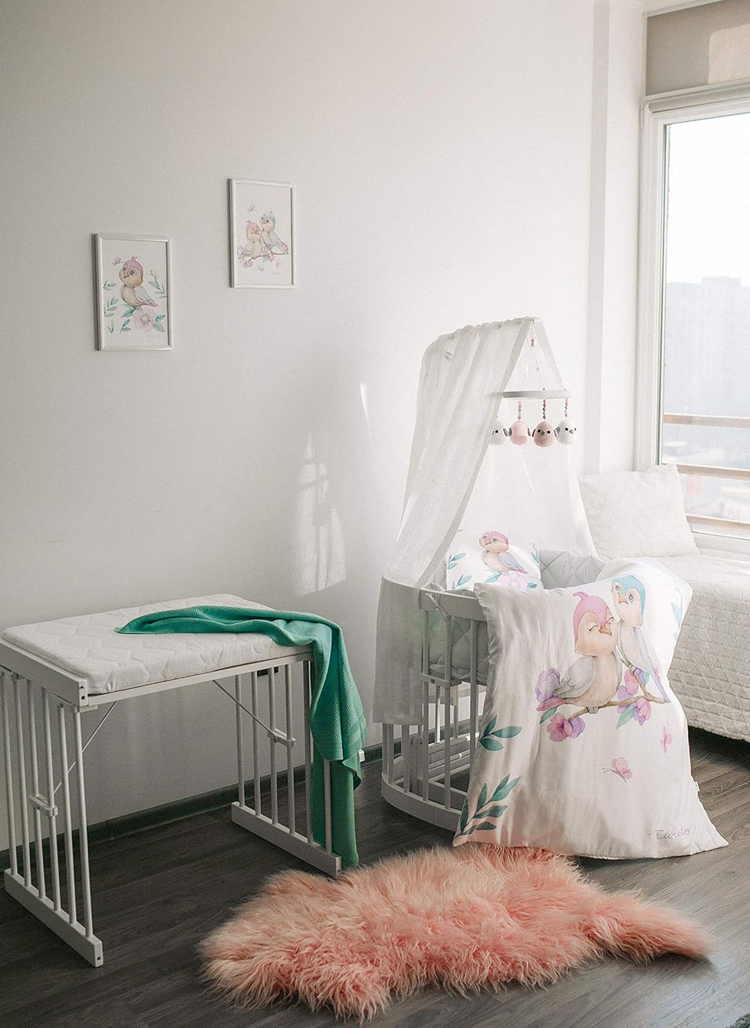 tweeto® Babybett-Himmel - Weiss - Baldachin - 100% LEINEN - atmungsaktiv - Kinderbett-Himmel