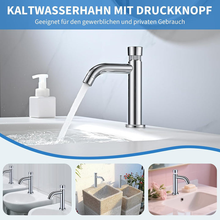 Zeitverzögerungsarmatur Kaltwasserhahn Gäste WC, Selbstschlussarmatur | Aus Edelstahl 304 mit Chromo