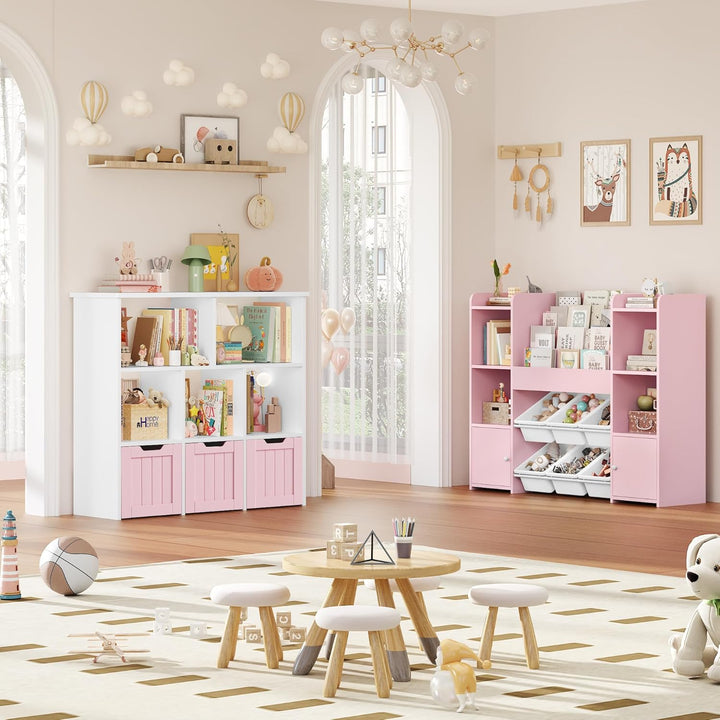 FOREHILL Kinderregal mit Boxen auf Rollen, Kinderzimmer Möbel, Spielzeugregl, Aufbewahrungregal,Büch