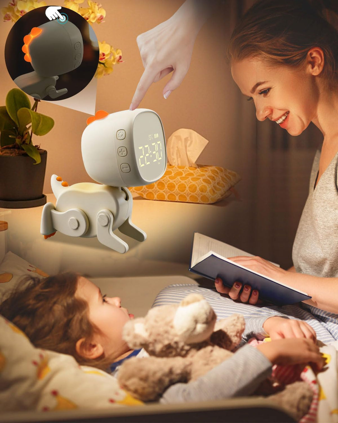Digitaler Kinder Wecker Jungen Mädchen,Drei Alarmes,Dinosaurier Wecker mit Variabler Form,Schlummer,