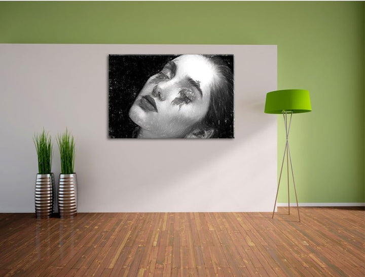 Pixxprint Frau mit roten Puder als Leinwandbild/Grösse: 100x70 cm/Wandbild/Kunstdruck/fertig bespann