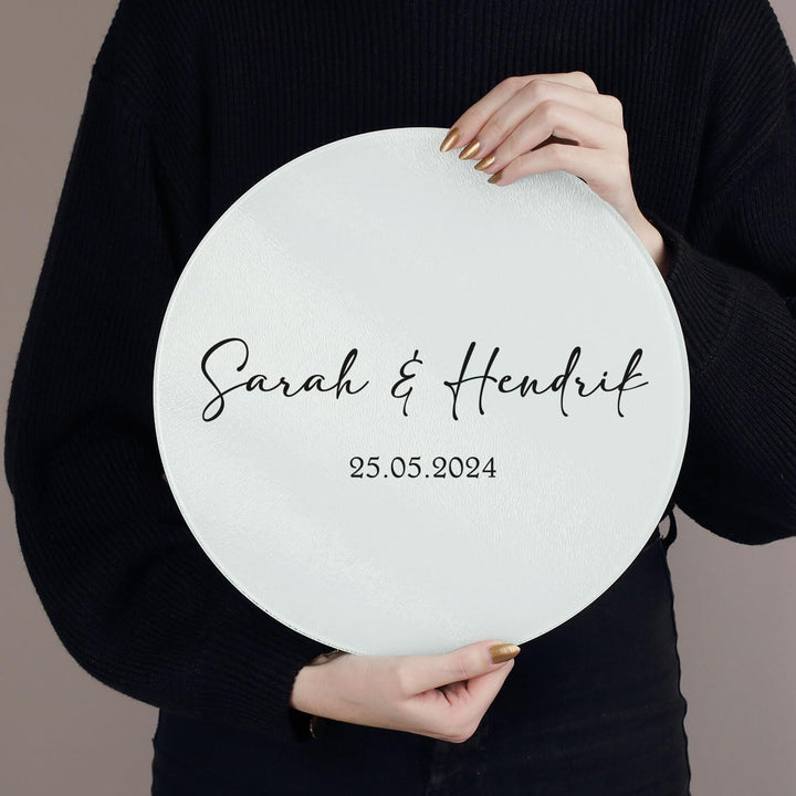 Herz &amp; Heim® WMF Tortenbesteck zur Hochzeit mit passendem Tortenteller, personalisiert, Motivauswahl