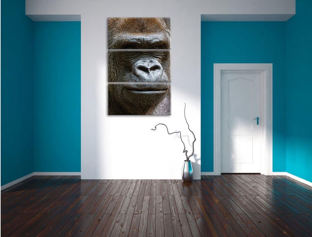 Pixxprint stolzer Gorilla als Leinwandbild/Grösse: 3 Teilig (120x80) / Wandbild/Kunstdruck/fertig be