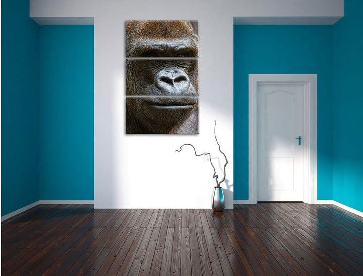 Pixxprint stolzer Gorilla als Leinwandbild/Grösse: 3 Teilig (120x80) / Wandbild/Kunstdruck/fertig be