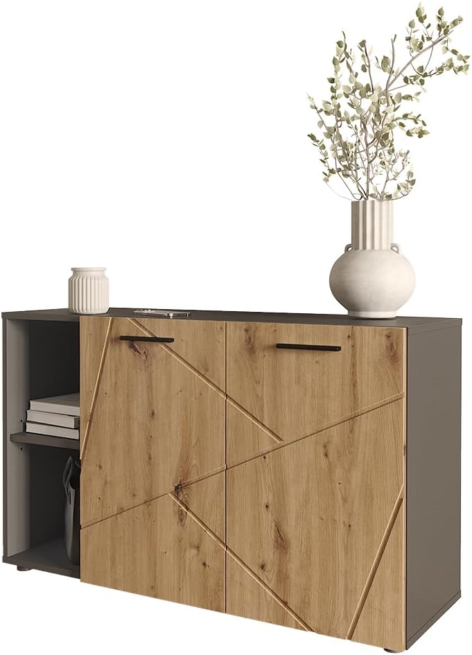 Vicco Schuhschrank Irma, Anthrazit/Artisan, 106 x 63 cm | mit 2 Türen, zur Aufbewahrung und Organisa