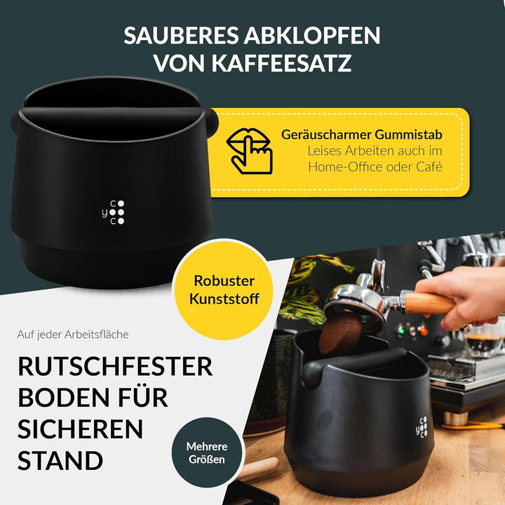 COYOOCO Abklopfbehälter für Siebträger gross – Espresso Knock Box geräuscharm mit rutschfestem Stand