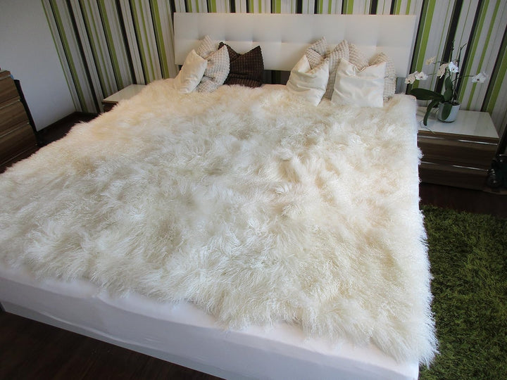 Reissner Lammfelle Tibet Lammfell Bettauflage Couchauflage 90x190cm JAY02 Farbe weiss-weiss 90 x 190
