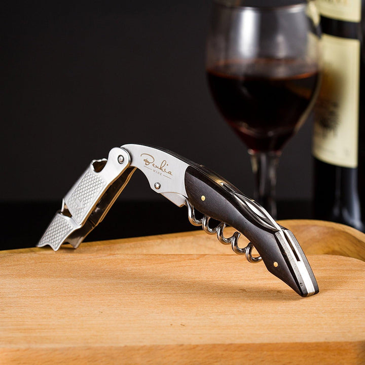 Benkia Kellnermesser mit Griff in schwarz inkl. Wein-Ratgeber Ebook - Profi Korkenzieher aus Edelsta