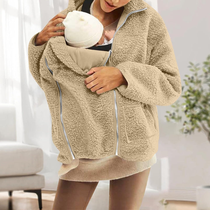 SYDUZAX Umstandsjacke mit Babyeinsatz Warm Teddy Fleecejacke Umstands Baumwolljacke Winter Umstandsm