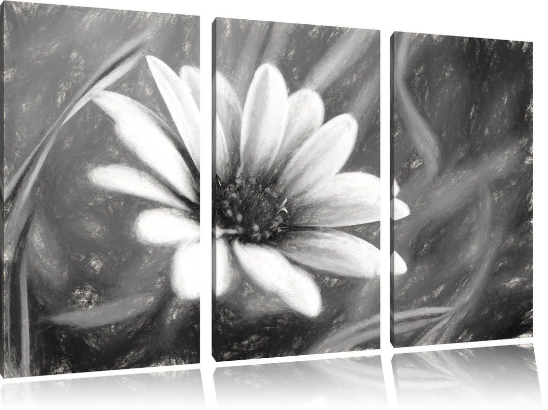 Pixxprint lilane Blume in der Natur Kunst / 3-Teilig/Gesamtmass 120cm Leinwandbild bespannt auf Holz