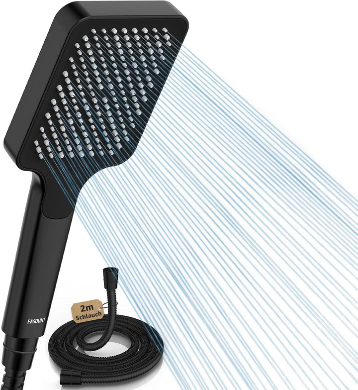 FASDUNT Duschkopf mit Schlauch 2M, Hochdruck Duschkopf Regendusche mit 9.5L/min Durchflussbegrenzer