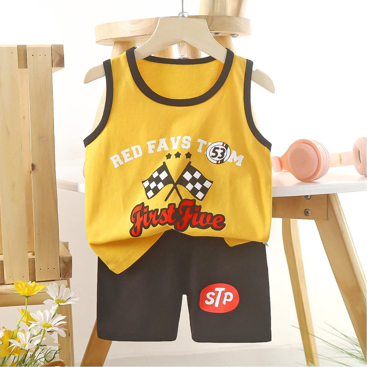 8er Pack Baby Kinder Outfit Set, Ärmelloses Baumwoll Weste + Shorts, Cartoon Print Jungen Mädchen 3