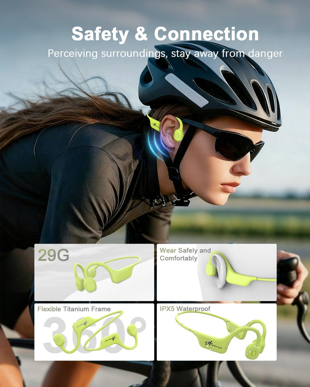 ANSTEN Knochenschall Kopfhörer Bluetooth 5.3, Open Ear Bone Conduction Headphones Kabellos mit Lange
