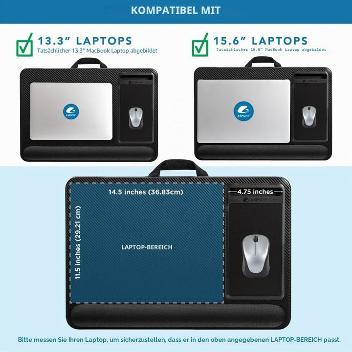 LapGear Home Office Pro Knietisch mit Handgelenkauflage, Mauspad und Handyhalterung, für Laptops mit