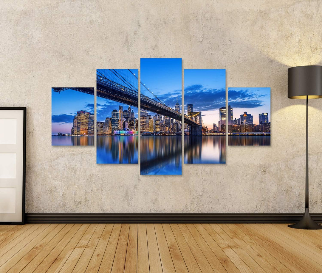 islandburner Bild auf Leinwand Panoramablick Skyline New York Sonnenuntergang Bilder Wandbilder Post