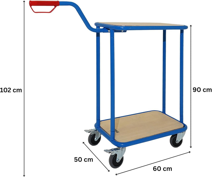 PROREGAL Profi Griffroller 2 Ebenen 102x50x60 cm Traglast 250kg Transportroller mit Griff 2X Lenkrol