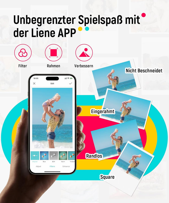Liene 2x3'' Mini Fotodrucker Smartphone, Mini Tragbarer Sofortbilddrucker mit 5 Zink Klebepapier, Bl