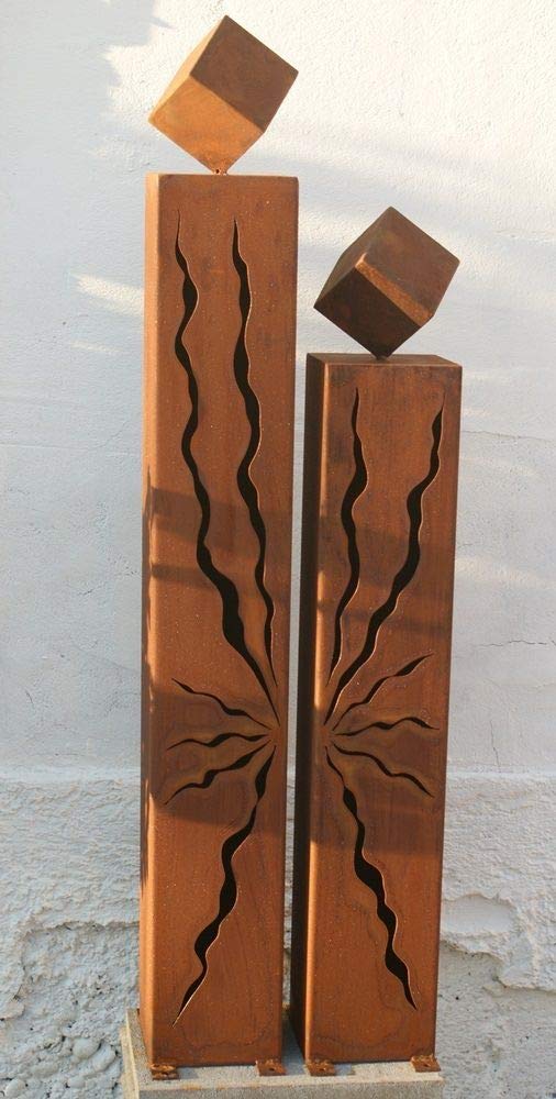 Rostsäulen Gartendeko mit Würfel Stele 100 + 80 cm