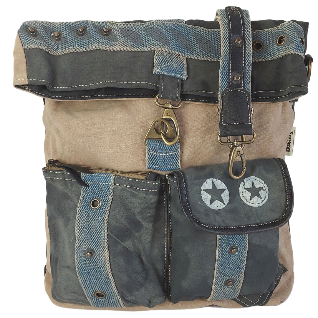 Sunsa Canvas beige Umhängetasche grosse Damen Schultertasche Crossbody Tasche Damentasche mit Leder