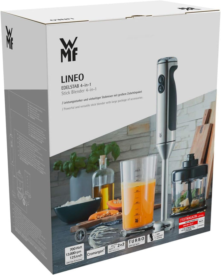 WMF Lineo Stabmixer Set 5-teilig, Pürierstab, Schneebesen, Milchaufschäumer, Zerkleinerer, 700 Watt,