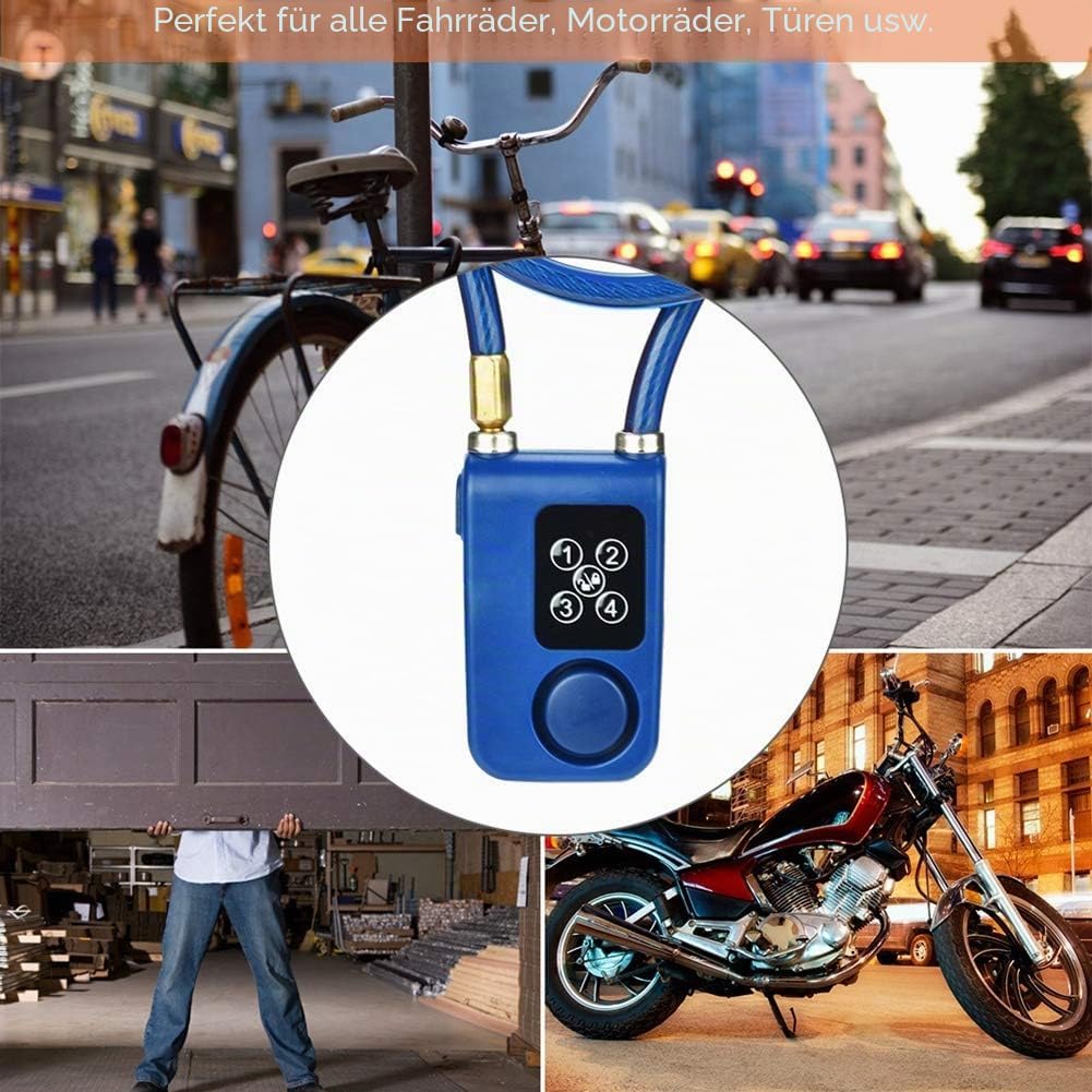 Fahrrad Diebstahlsicherung, Y787 Smart Anti-Theft Alarm Lock Wasserdichtes Drahtseil Kettenschloss A