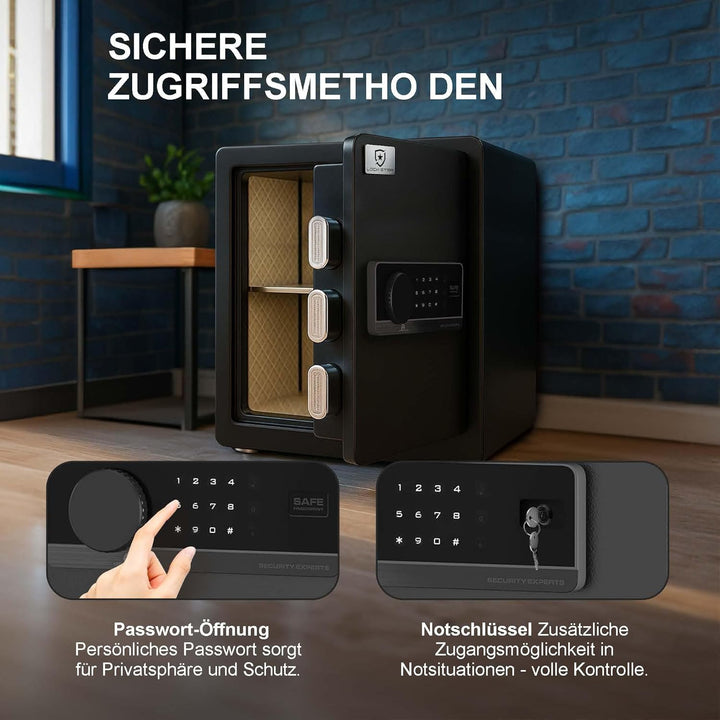 EXTRALINK Tresor für Zuhause – Elektronischer Safe mit Touchscreen, Doppelalarm, Feuerfest, Wandmont