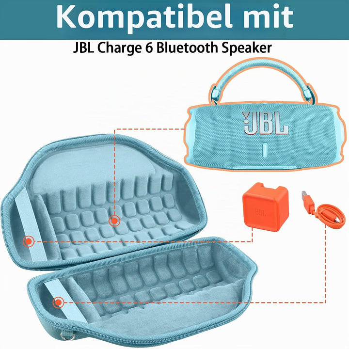 co2CREA Hart Reise Schutz Hülle Etui Tasche für JBL Charge 6 Bluetooth Lautsprecher mit abnehmbarem