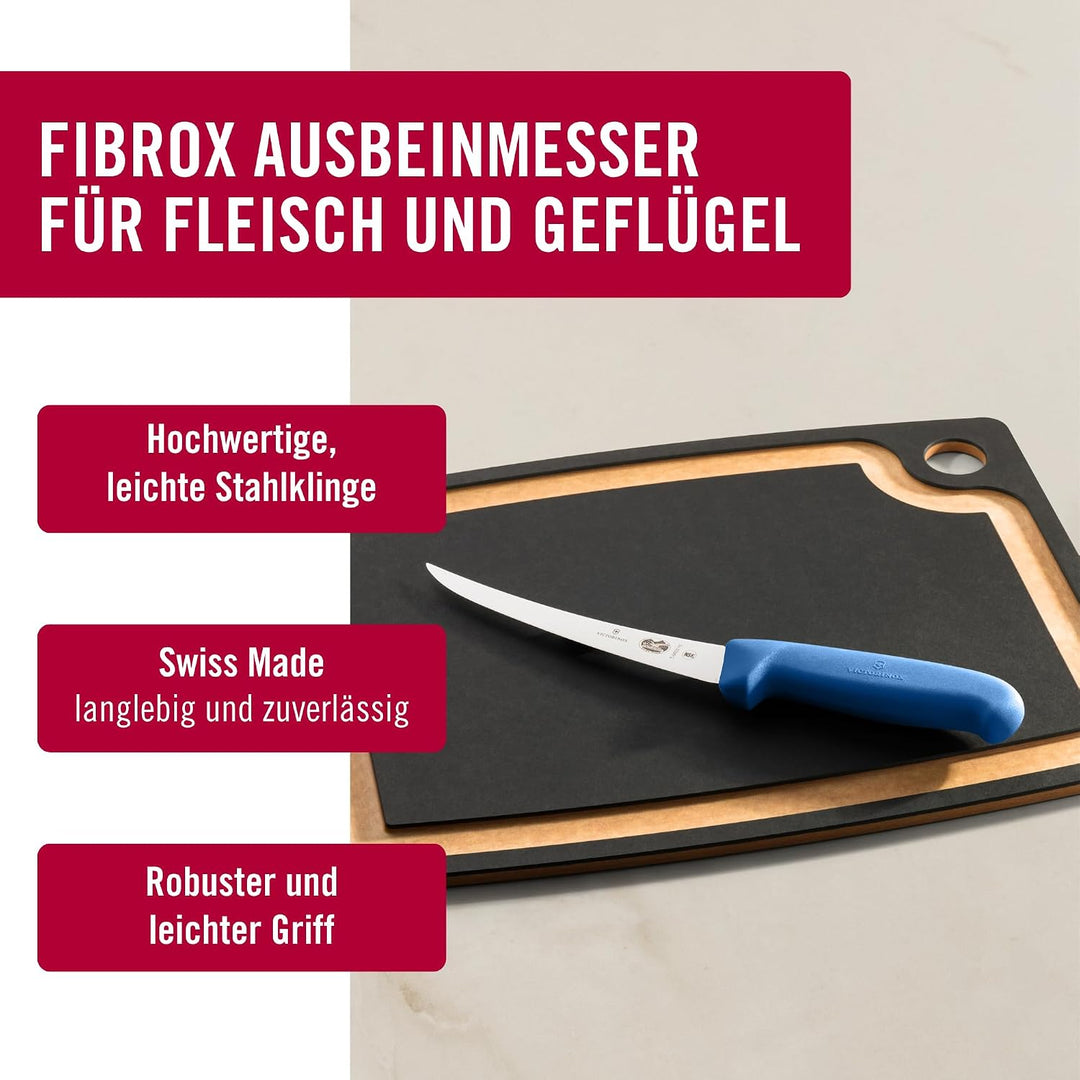 Victorinox Fibrox Ausbeinmesser, Scharfes Küchenmesser für Fleisch und Fisch, 15 cm, Gebogene Klinge