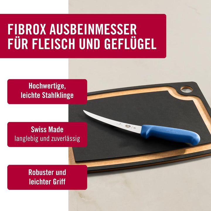 Victorinox Fibrox Ausbeinmesser, Scharfes Küchenmesser für Fleisch und Fisch, 15 cm, Gebogene Klinge
