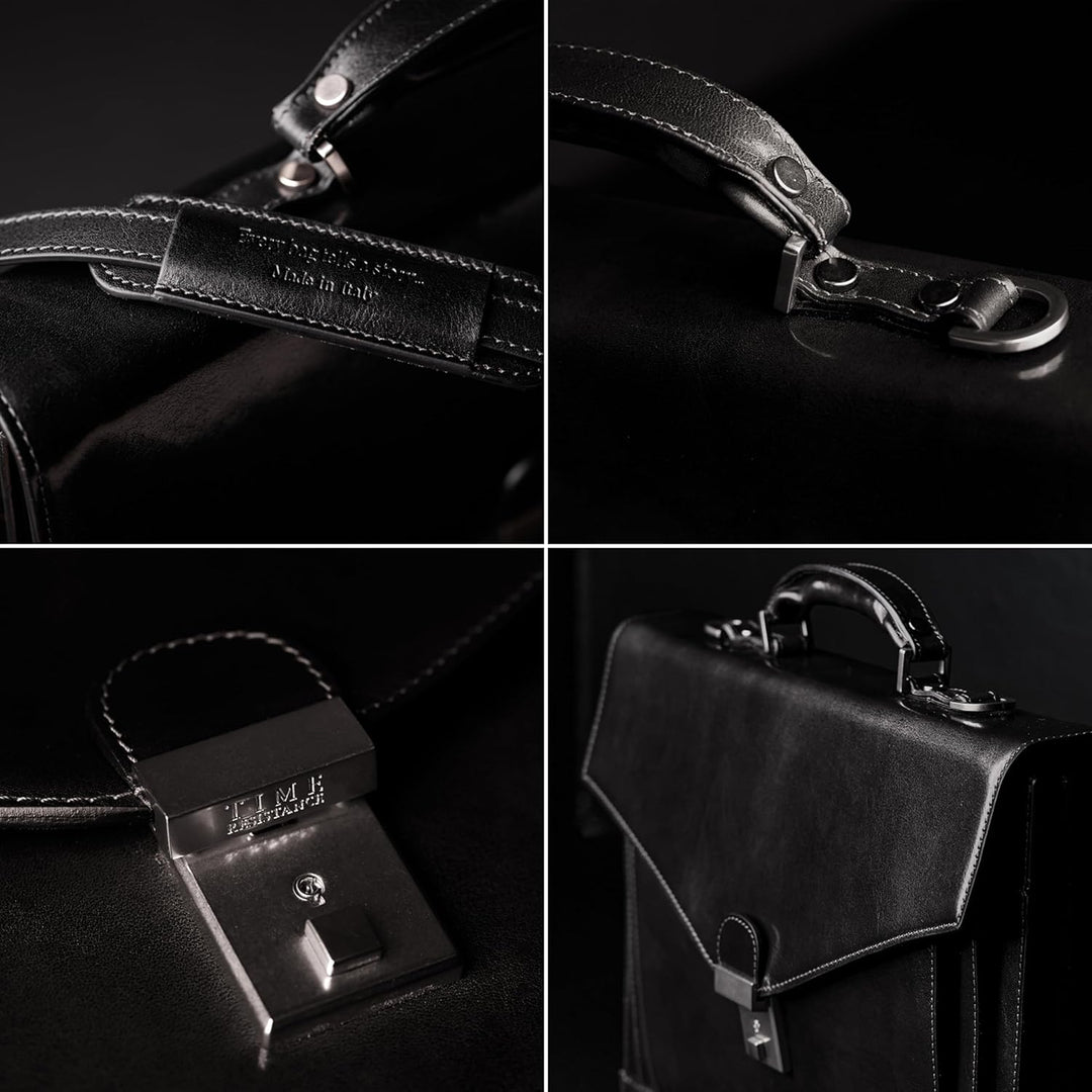 Time Resistance Aktentasche für Herren 100% Leder - Handgefertigt in Italien - Arbeitstasche - Lapto