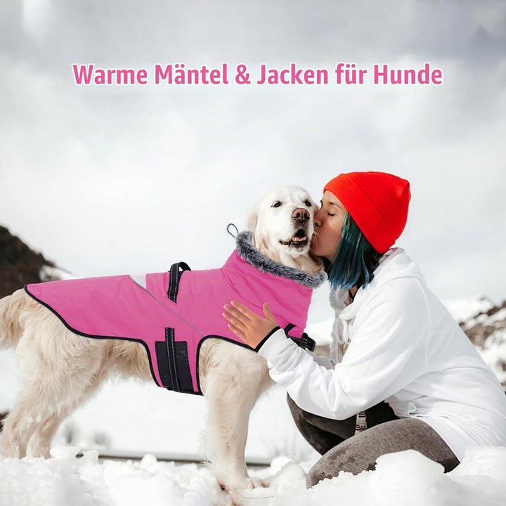LIANZIMAU Wasserdichter Hundemantel mit Geschirr Wintermantel Hundepullover Fleece Reflektierende Hu
