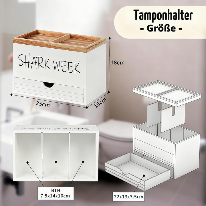 Tampon Aufbewahrungsbox 3 Fächer mit Deckel und Schublade, Badezimmer Organizer Holz Wattepadspender