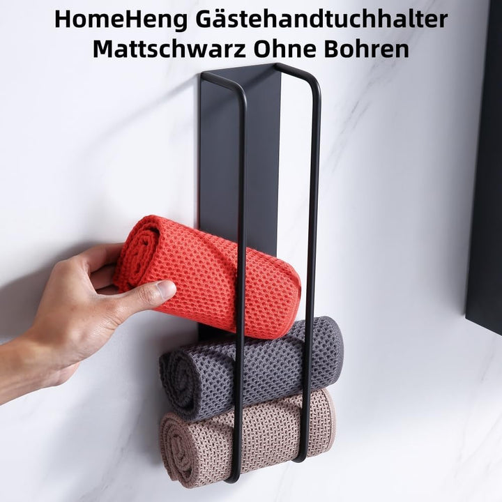 Gästehandtuchhalter Ohne Bohren Schwarz,Handtuchregal Selbstklebend Edelstahl SUS304 Handtuchaufbewa