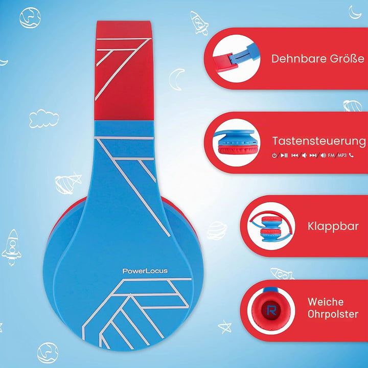 PowerLocus Bluetooth Kopfhörer Kinder, Kinderkopfhörer Over-Ear mit 85dB Lautstärkebegrenzung, Faltb