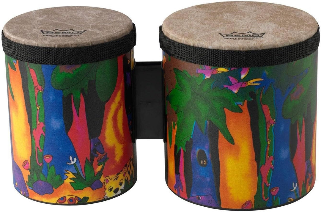 Remo KD-5400-01 Kids Percussion Bongo 5 Zoll und (6 Zoll) x (6,5 Zoll) Rain Forest Design (Farblich
