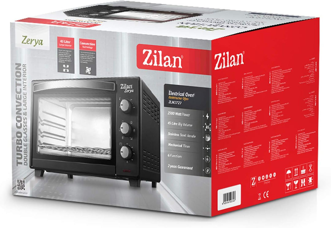 Zilan Elektrischer Konvektionsofen, Zerya, 45 l, multifunktional, programmierbar, 230 °, Timer 60 Mi