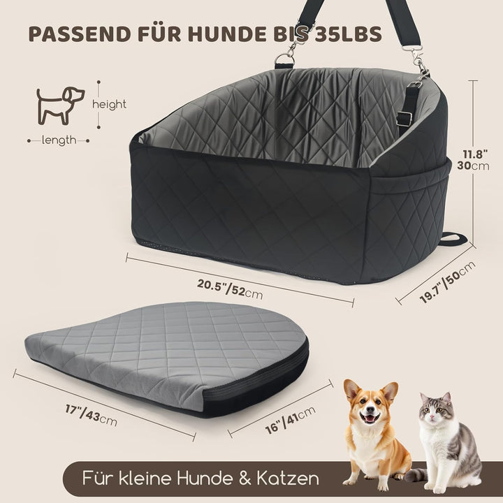 Hunde Autositz für kleine Hunde und Katzen,Waschbarer Hundesitz Auto für Haustiere mit Aufbewahrungs