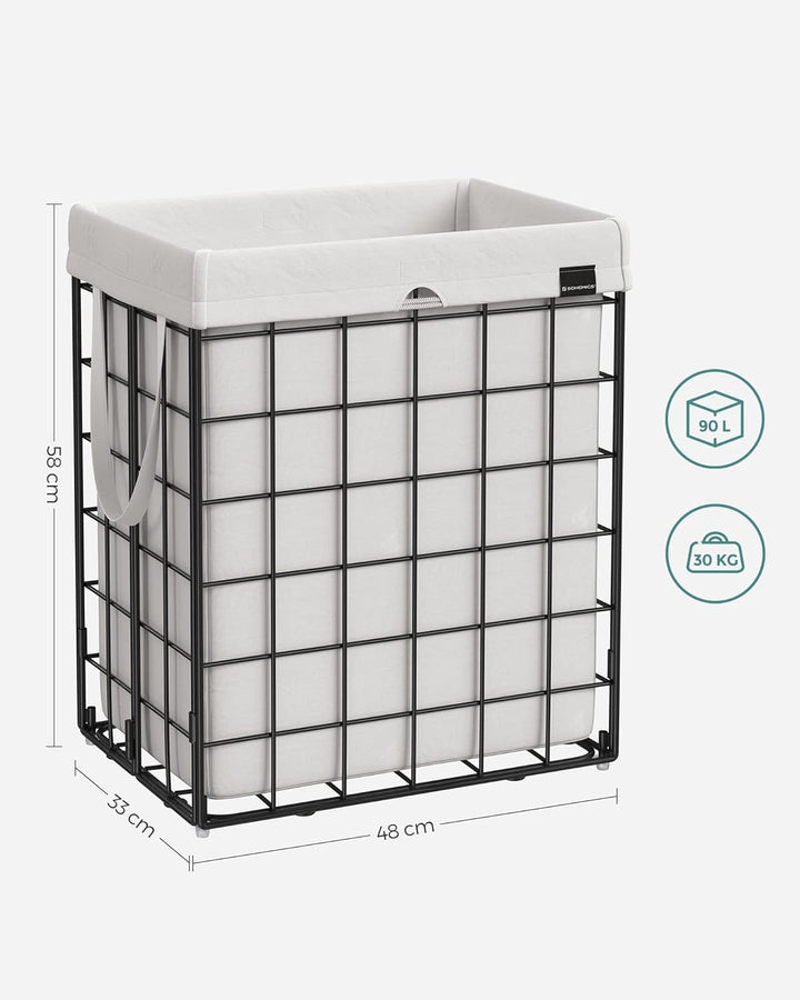 SONGMICS Wäschekorb 90L, faltbarer Wäschesammler, abnehmbarer und waschbarer Wäschesack, Metalldraht