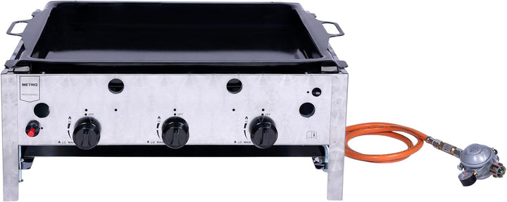 METRO Professional Gasbräter 3-Brenner, Aluminium/Edelstahl, 10.5 kW, Piezozündung, Bedienfeld, silb