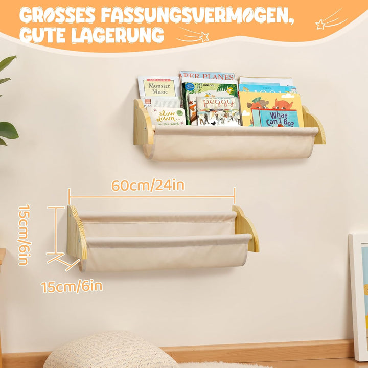 Gronda Wandregal Holz, 60 cm Bücherregal Kinder, Wandregal Kinderzimmer, Bücherregal Wandmontage für