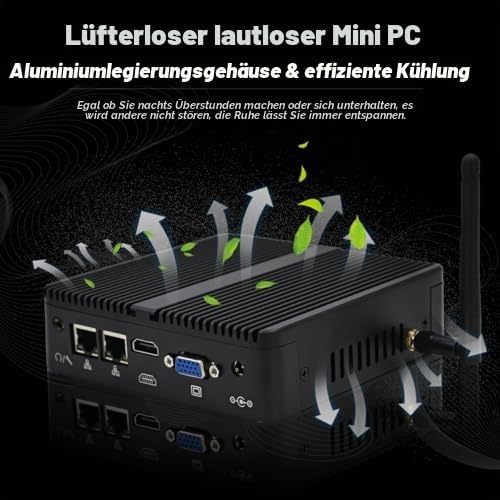 WEIDIAN Industrie PC Lüfterloser Mini PC J5005, 8GB RAM 256GB SSD, 2RS232 COM, 2Gigabit LAN, HD+VGA,