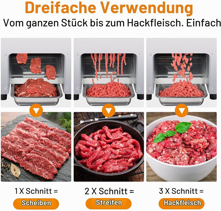 Goldtouch Edelstahl Fleischschneidemaschine,850W 220V Meat Slicer,150kg/h 3in1 Allesschneider,Scheib