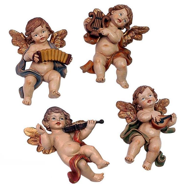 DRW Set mit 4 Engelchen mit Instrumenten zum Aufhängen an der Wand 16 cm, Mehrfarbig, estandar